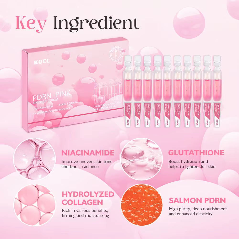 10Pcs KOEC PDRN Pink One Day Serum Hydrating Nourishing Smoothing Brightening Even Skin Tone Collagen Niacinamide Glutathion