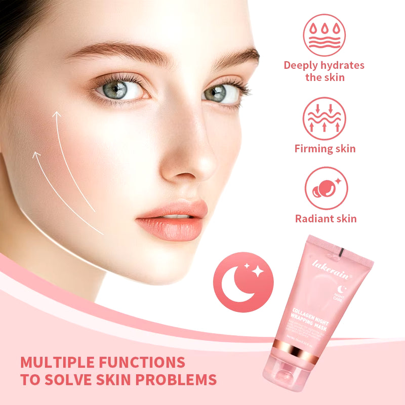 75Ml Collagen Overnight Wrapping Peel off Facial Mask Korean Collagen Night Wrapping Mask Deeply Hydrates Night Care Mask Cream