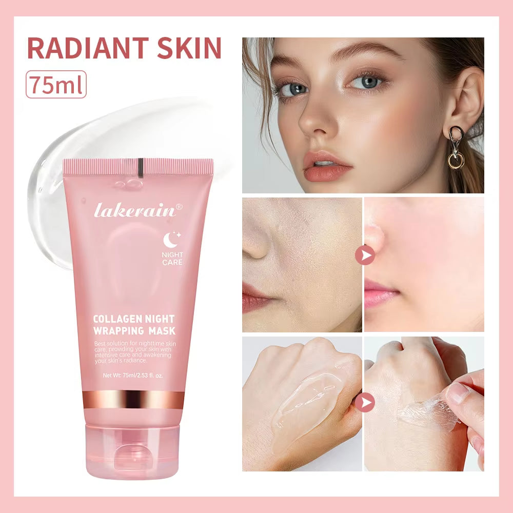 75Ml Collagen Overnight Wrapping Peel off Facial Mask Korean Collagen Night Wrapping Mask Deeply Hydrates Night Care Mask Cream