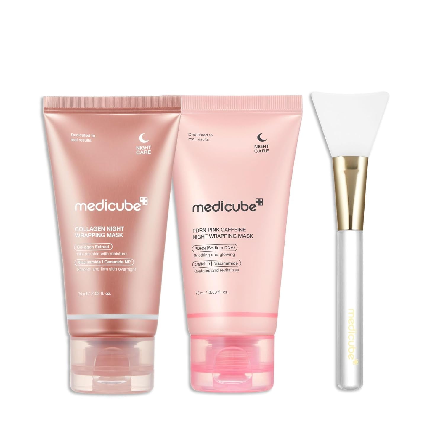 Pink Glow Wrapping Mask Duo: Collagen Overnight Wrapping Peel off Facial Mask Pack and PDRN Caffeine Overnight Wrapping Peel off Facial Mask and Brush
