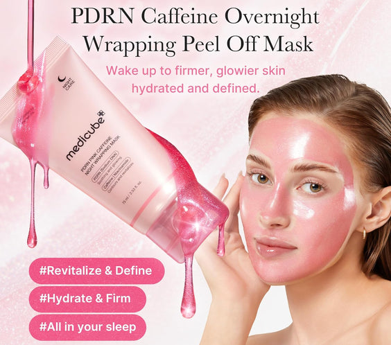 Pink Glow Wrapping Mask Duo: Collagen Overnight Wrapping Peel off Facial Mask Pack and PDRN Caffeine Overnight Wrapping Peel off Facial Mask and Brush