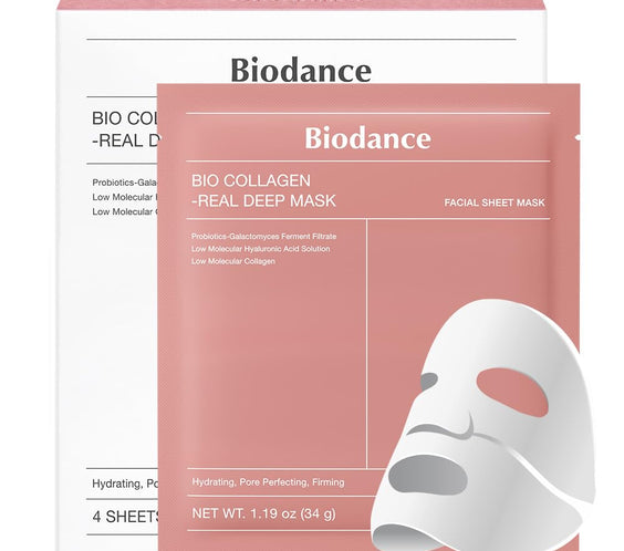 Bio-Collagen Real Deep Mask, Hydrating Overnight Hydrogel Mask, Pore Minimizing, Elasticity Improvement, Korean Skincare | 1.19Oz(34G) X 4Ea