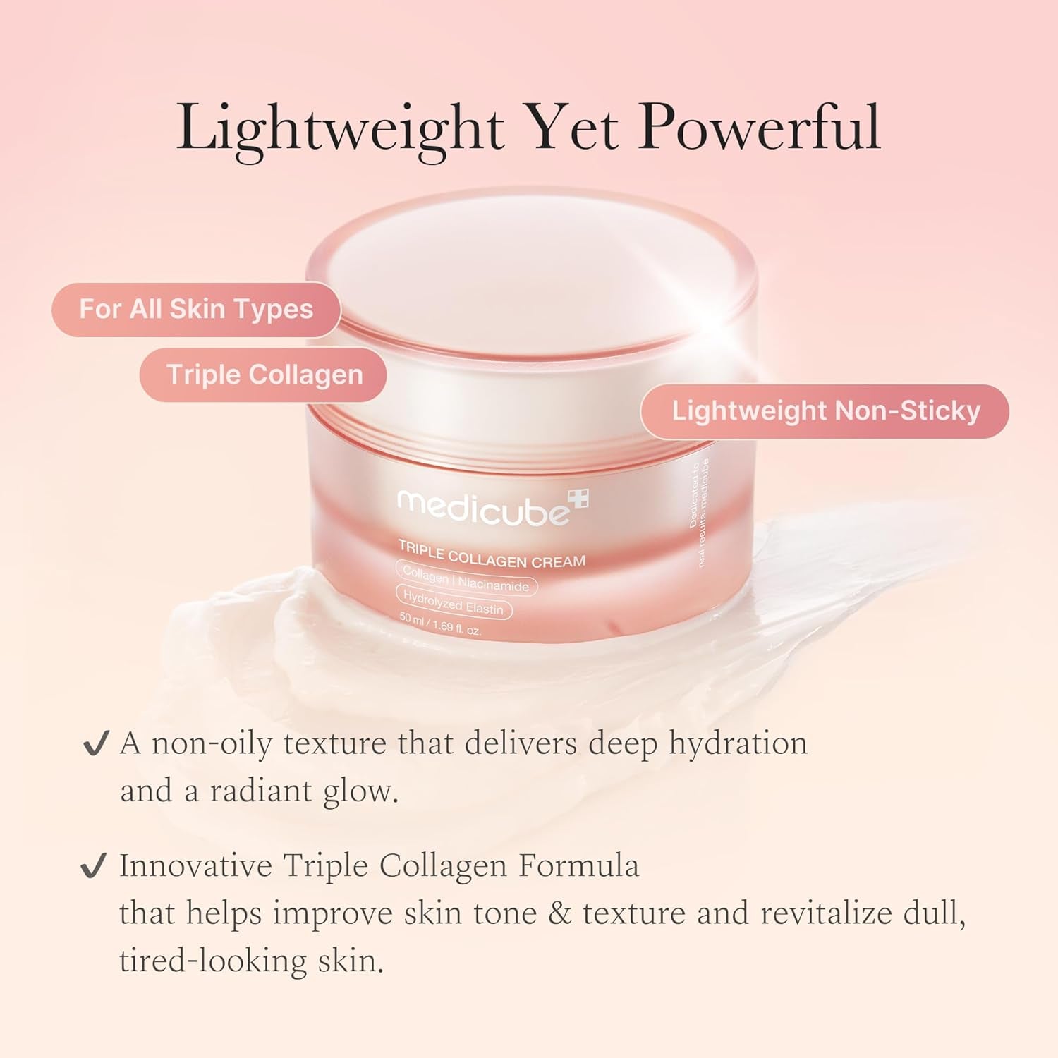 Triple Collagen Cream - Hydrating & Firming Moisturizer with Hyaluronic Acid, Premium Elastin, Shea Butter - Wrinkle Care & Boosts Elasticity - Korean Skincare, 1.69 Oz