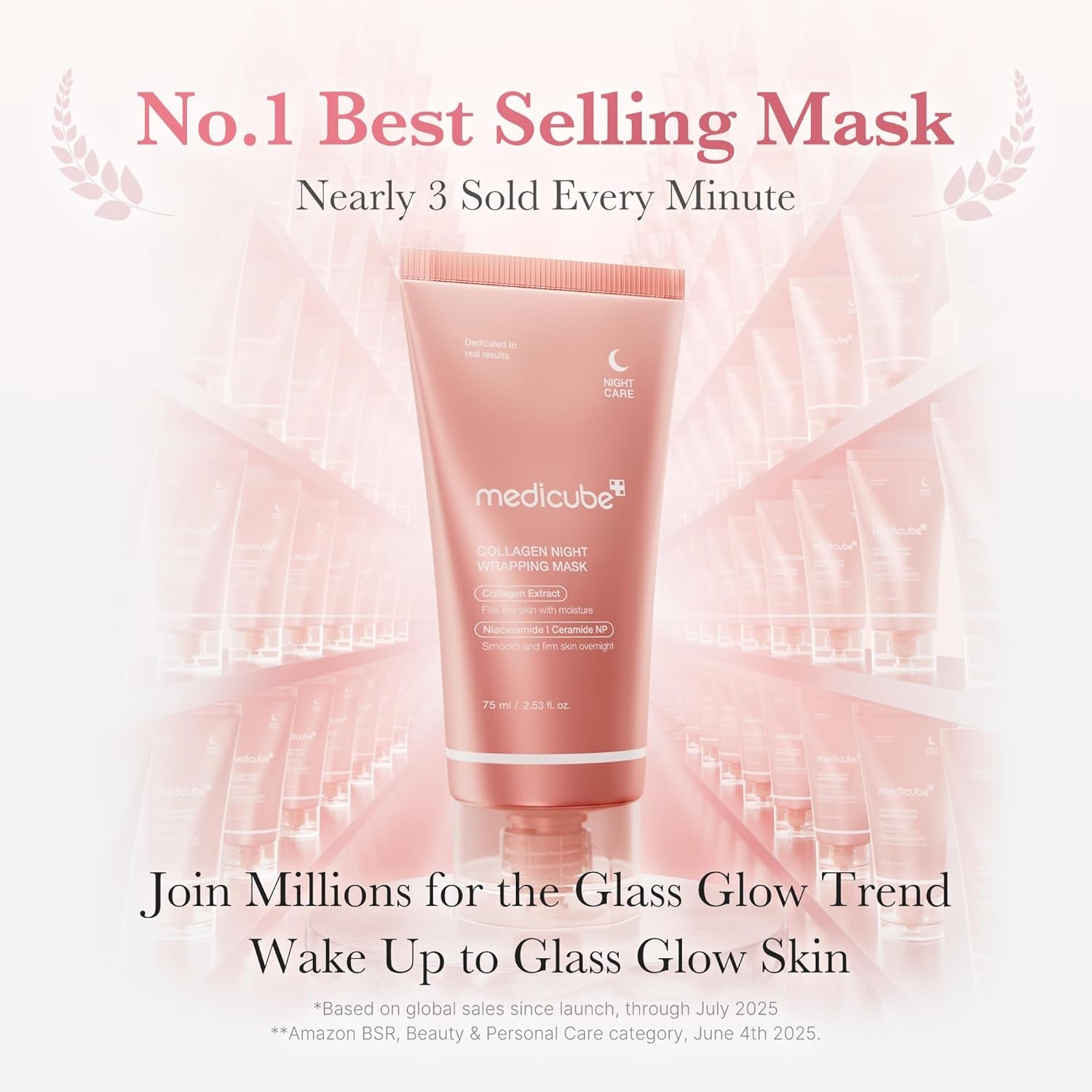 Pink Glow Wrapping Mask Duo: Collagen Overnight Wrapping Peel off Facial Mask Pack and PDRN Caffeine Overnight Wrapping Peel off Facial Mask and Brush