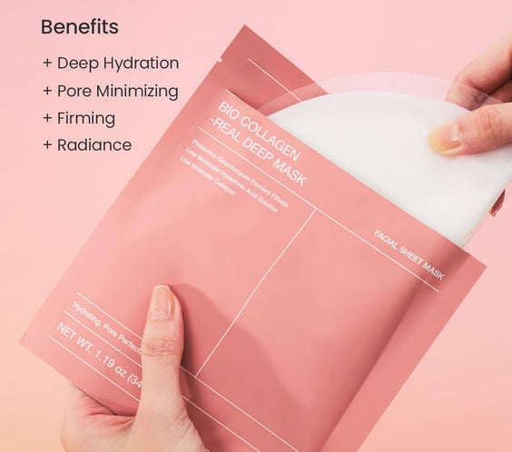 Bio-Collagen Real Deep Mask, Hydrating Overnight Hydrogel Mask, Pore Minimizing, Elasticity Improvement, Korean Skincare | 1.19Oz(34G) X 4Ea