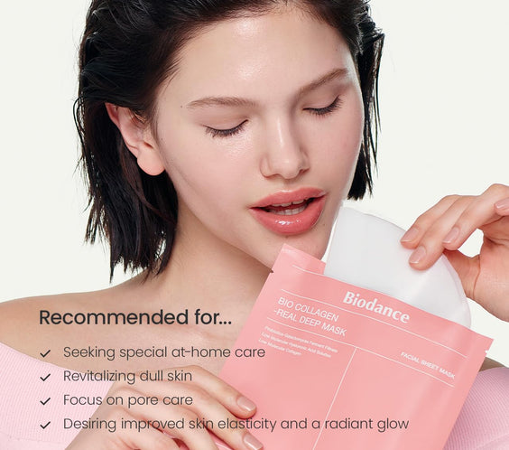 Bio-Collagen Real Deep Mask, Hydrating Overnight Hydrogel Mask, Pore Minimizing, Elasticity Improvement, Korean Skincare | 1.19Oz(34G) X 4Ea