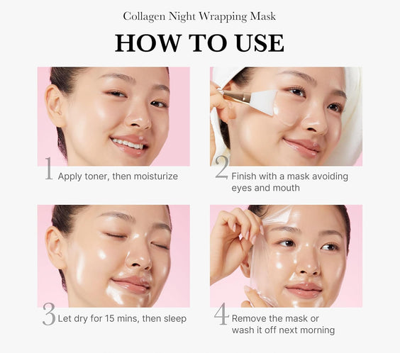 Korean Collagen for Beginner: Collagen Overnight Wrapping Peel off Facial Mask Pack and Collagen Jelly Cream (1.69 Fl Oz (50Ml))